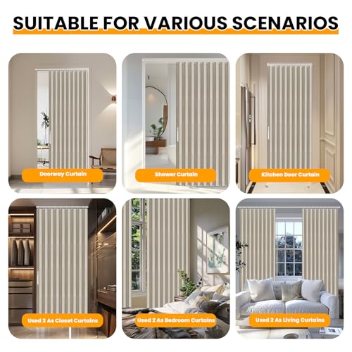 Image of AJAZZ Blackout Door Curtain Accordion Door Closet Curtain Invisible Applicable Bedroom Room Living Room Doorway (Cream White 72 inch W x 78 inch L) 1 Panel