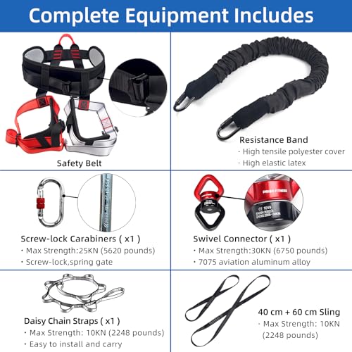 PRIOR-FITNESS Bungee Fitness Set, New Upgraded Latex Bungee Dance Cord Kit, Stronger & Better Resilience, 4D Heavy Duty Bungee Workout Equipment with Harness, Aerial Antigravity Resistance Band Rope - Thumbnail 3