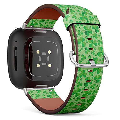 CJBROES Replacement Leather Watch Band, Compatible with Fitbit Versa 3 and Fitbit Sense of Wristband Bracelet Accessory - Patrick Clover Bright
