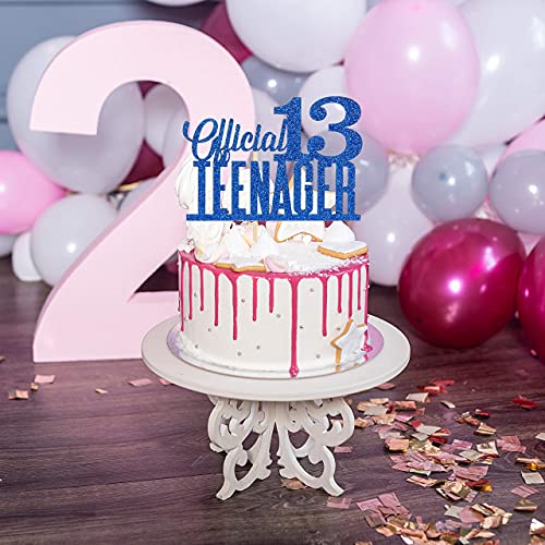 Image of Festiko Blue Glitter Happy 13th Birthday Cake Topper, Teens & Fabulous Party Cake Decoration Supplies