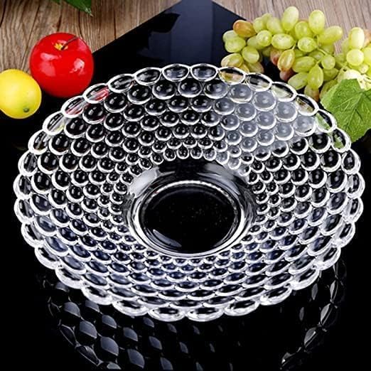 Glass Fruit Bowl, Classic Bubble Design, Crystal Serving Bowl for Dining Table, Dessert Plate Tray
