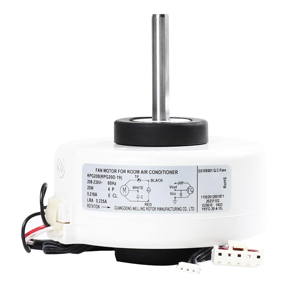 QOXEZY Motor de ventilador CC sin escobillas RPG20B (RPG20D-19) 208-230 V para condensador de aire acondicionado Midea YKFG-20-4-10L, 20 W de alta eficiencia IE4, rodamiento de bolas dual, 2850±5% RPM