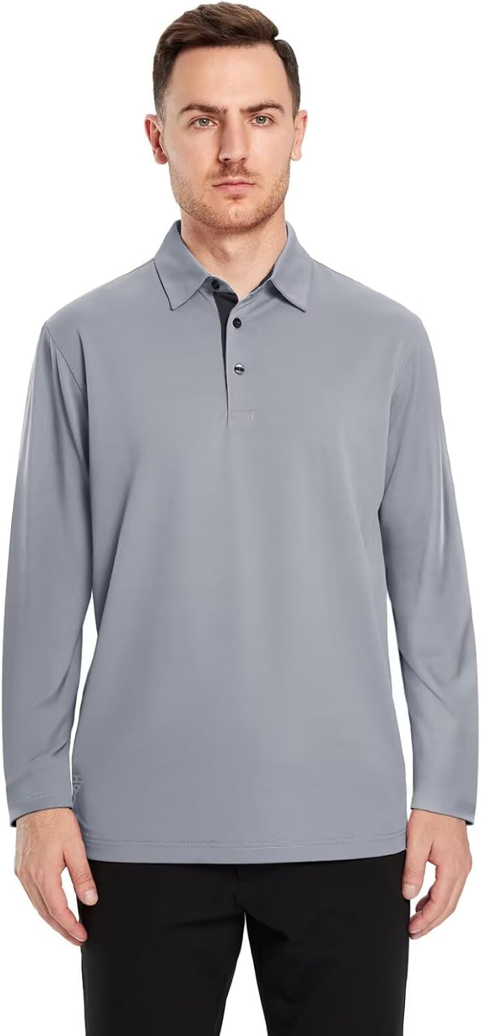 Mens Golf Shirt Short and Long Sleeve Moisture Wicking Dry Fit Performance Solid Casual Pique Golf Polo Shirts for Men - Image 3