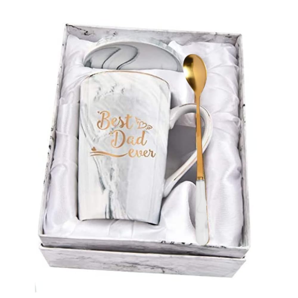 NYRWANA Coffee Mug, Birthday Present for Man, Mugs for Present, Ceramic Mug, Gift for Men Special Unique, Birthday Gift for Dad, Ceramic Mug, Cute Mugs with Spoon, Box & Bag (400ml-Grey)