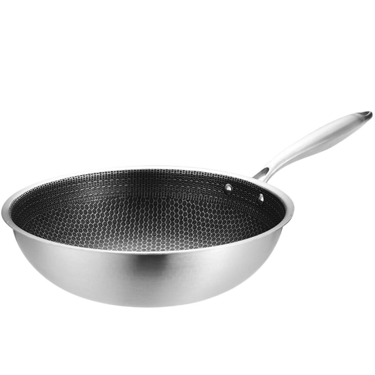 Wok VOSAREA en acier inoxydable argenté antiadhésif pour plaques à induction