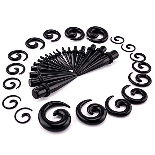 Llgltec Ear Stretching Kit 54 Pieces 14G-00G Ear Gauges Expander Set Acrylic Tapers And Plugs & Silicone Tunnels Body Piercing Jewelry Set (Black) #TOP3