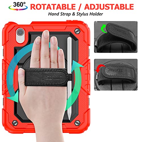 Image of SEYMAC stock Case for iPad Mini 6 8.3'' 2021 with Screen Protector Pencil Holder [360 Rotating Hand Strap] &Stand, Drop-Proof Case for iPad Mini 6th Generation 8.3 inch, Black+Red