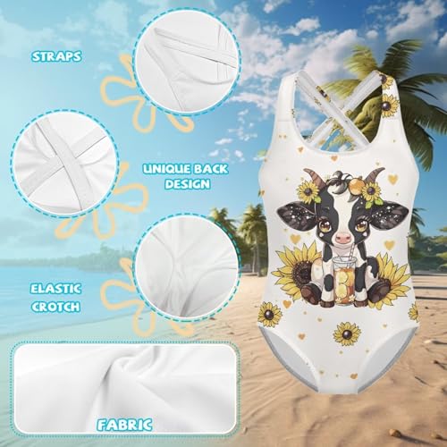 Image of Girls One Piece Cat Swimsuits Quick Dry Cartoon Beach Bathing Suit Crossback Swimwear for Kids 5-14 Years