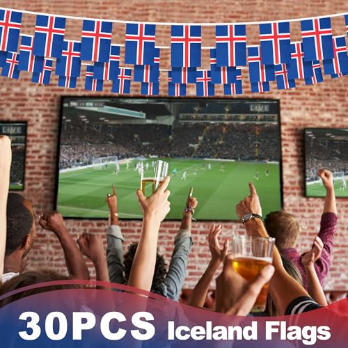 Image of Iceland String Flag Pennant Banner, Small Mini Icelandic Flags Bunting Banner, National Country Decoration for School, Party, Sports Events, Patriotic Festival, 33 Feet 30 Flags