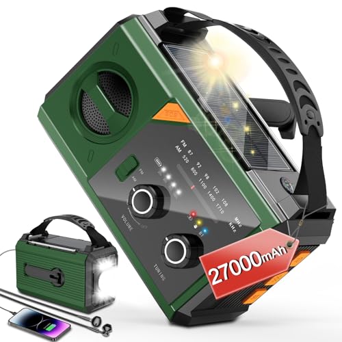 Wholede 27000mAh Radio Manovella con Bluetooth, AM/FM Radios Portatile di Emergenza con Caricabatterie per Cellulare Radio Solare Kit di Emergenza Dinamo con Torcia SOS Allarme per Campeggio, Ourdoor