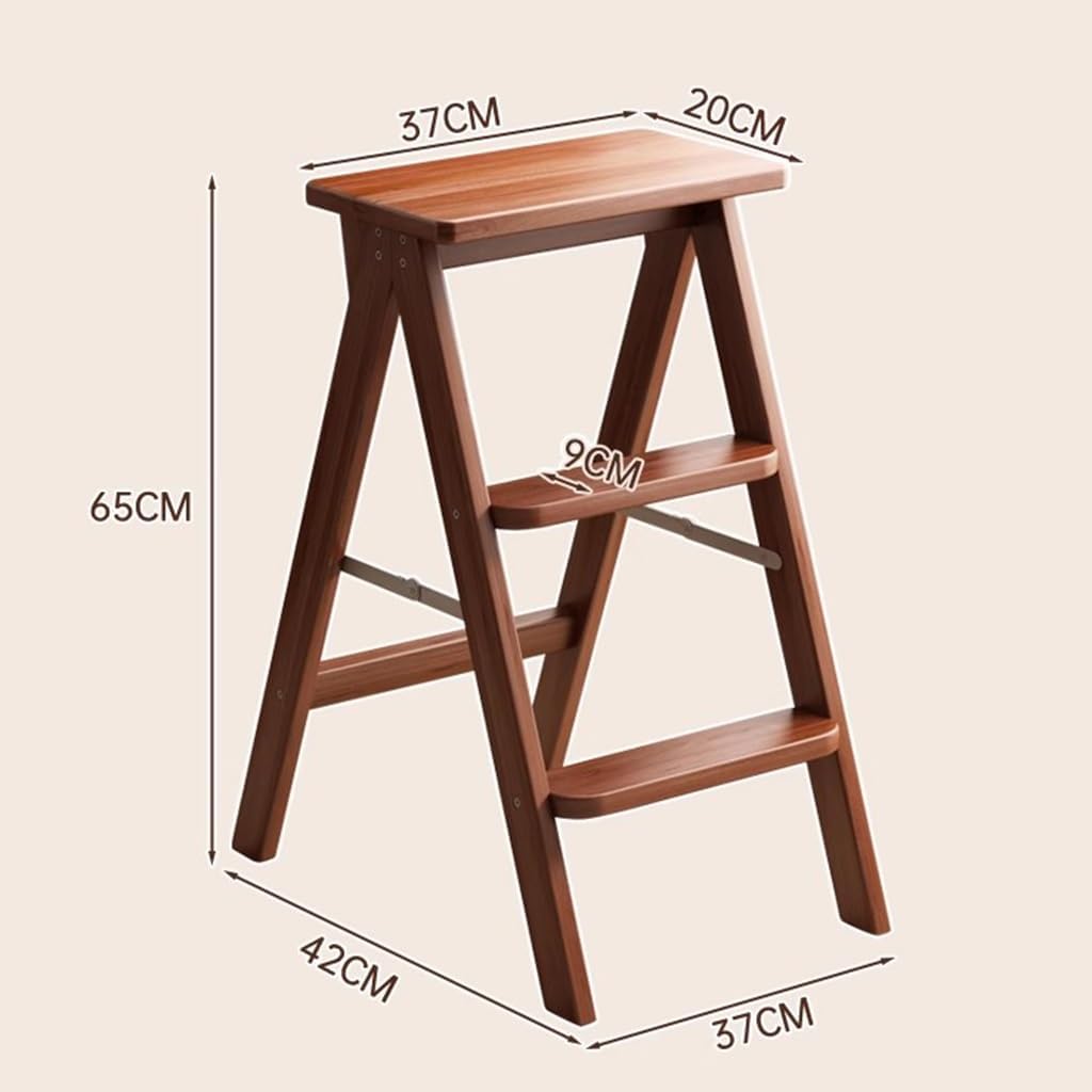 Sturdy Folding Step Ladder Chair,3 Steps Wood Foldable Ladder-Stool,Multi-Functional 3-in-1 Convertible Step Stools Display Flower Stand(Style-1)