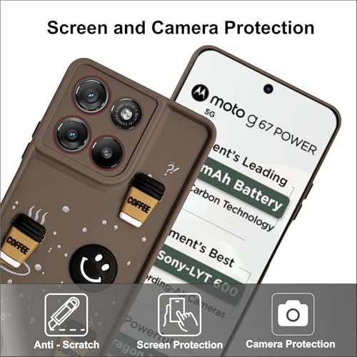 Image of SBMS Silicone Back Cover Case for Motorola G67 Power / G57 Power | Cute Fun 3D Cartoon, Coffee Design Silicone Case | Camera Protection Bump | Shockproof Case for Moto G57 Power 5G (Coffe Mug Brown)