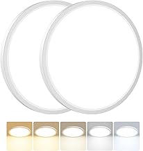Peasur Lot de 2 Plafonnier LED, 24W 2800LM Luminaire Plafonnier Salle de Bain, IP54 Etanche & 5 Couleurs(3000K/3500K/4000K/5000K/6500K), Lampe Plafond Rond pour Cuisine, Chambre, Couloir,Ø30CM