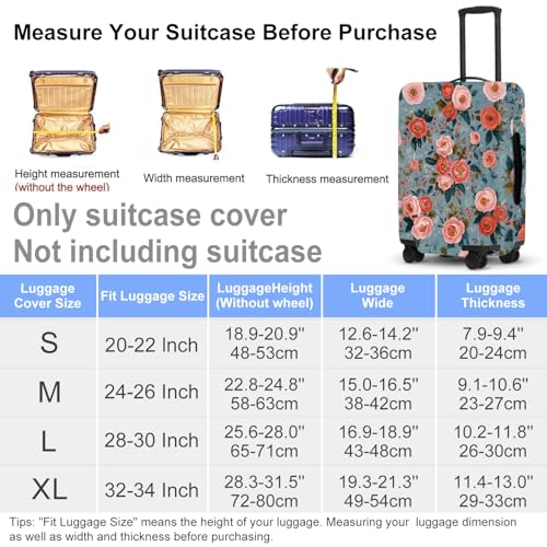Image of Coral Blossom Print Luggage Protector, Washable Suitcase Cover Allover Pink Orange Flowers Anti-scratch for 28 inch,30 inchBag