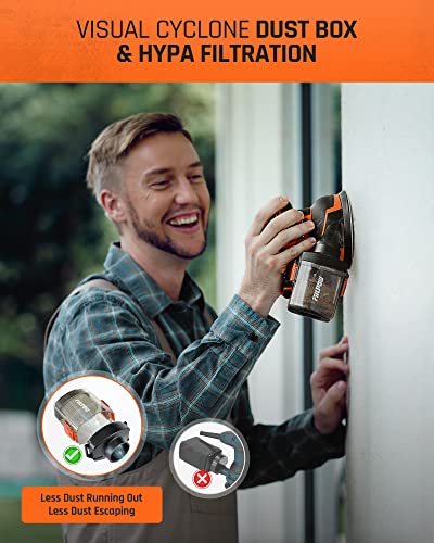 Fiilpow Cordless Random Orbital Sander, 20V Brushless Sander With Battery, Micro-Filter Cyclonic Dust Box, 12 Sandpaper, Carrying Bag, Ideal Second Sander, More Efficient & Convenience - R10 Pro #TOP4