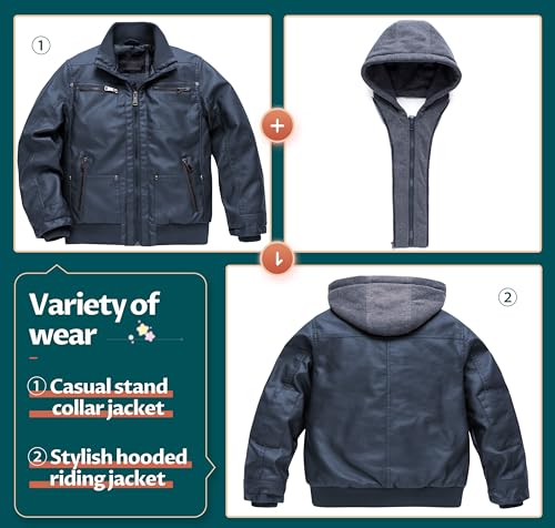 Image of Boy's Faux Leather Jacket Windproof Warm Winter Coat Kids Bomber Outerwear Waterproof PU Motorcycle Jacket