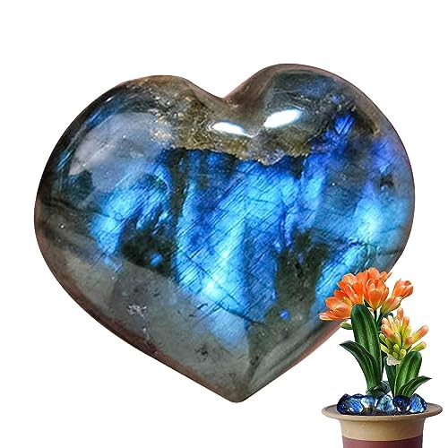 Rianpesn labradorita - Piedra Bolsillo Pulida con Reiki Mineral Natural en Forma corazón - Piedra preocupación Masaje Bolsillo labradorita Natural