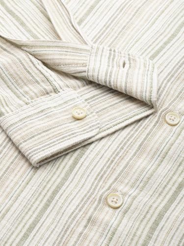 Image of THE BEAR HOUSE Men's Striped Slim Fit Cotton Linen Casual Shirt | Green | TBH-INGO-CR