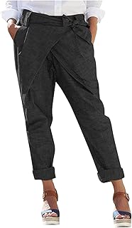 MARTINSHARK Paperbag Hosen Damen Unregelmäßig Patchwork Hose Elastischer Bund Mit Taschen Baggy Hose Damen Lang Polyester ...