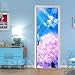 QHOXAI Sticker De Porte Effet 3D Intérieure Papier Peint Peintures Trompe l'oeil Imperméable Autocollants pour Cuisine Chambre PVC Auto-Adhésif Ciel Bleu Arbres Roses Murale Décoration 77X200Cm