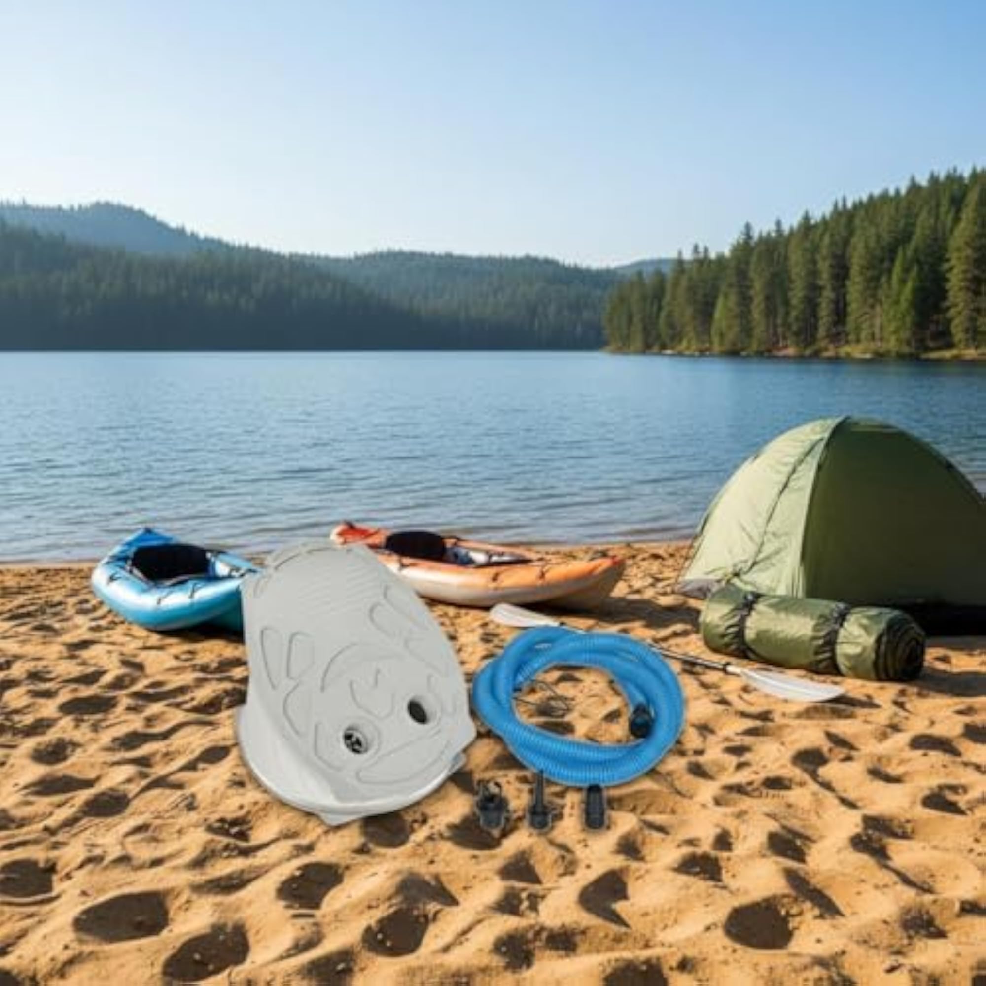Inflatable Boat Pump with Multiple Nozzle Adapters