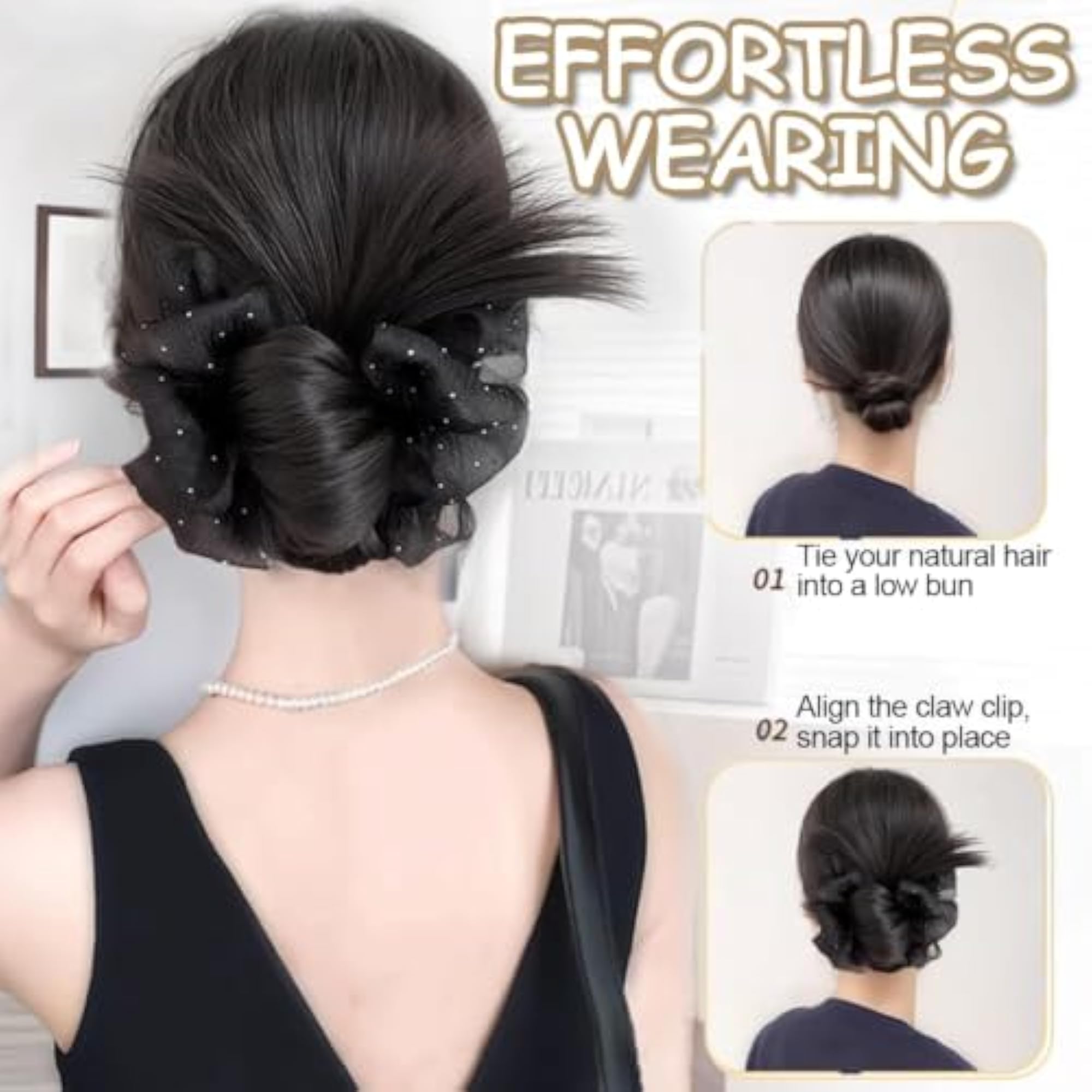 Messy Bun Hair Piece Claw Clip, Black