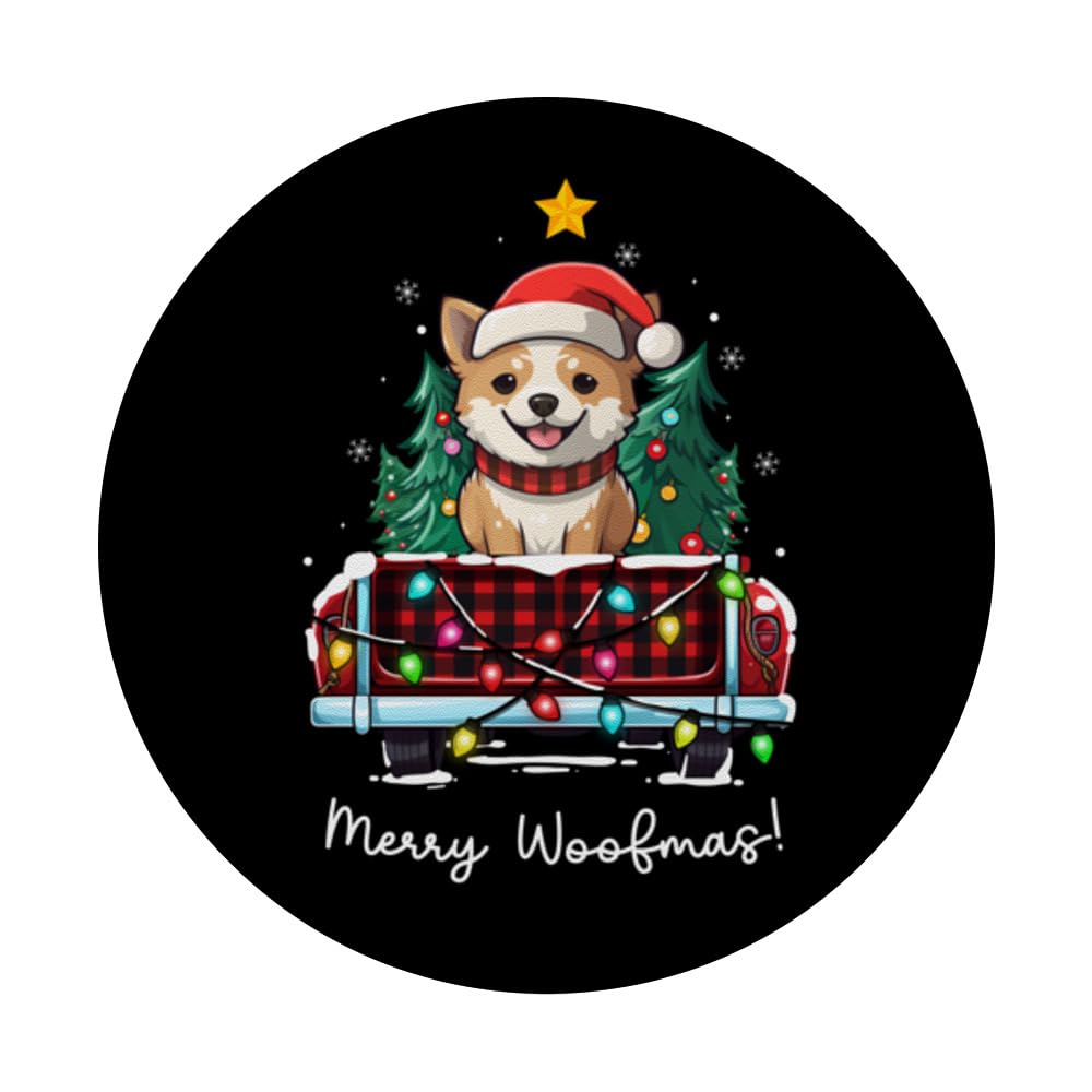 Korean Jindo Christmas Dog Truck Plaid Funny Xmas Tree PopSockets Swappable PopGrip, Black - Image 3