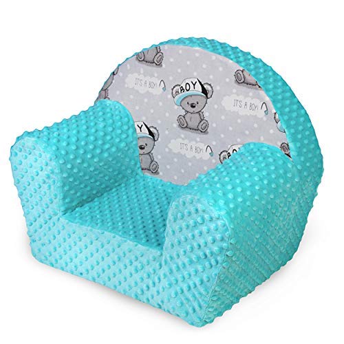 MuseHouse Minky Silla para niños | Sillón | Asiento Sofá | Taburete para niños - Niños pequeños - Sofá para niños | 0-4 años | (BLUE-IT'S A BOY MHF136)
