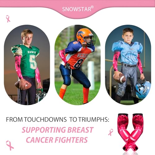Image of SNOWSTAR Sports Pink Ribbon Breast Cancer Awareness Arm Sleeve Compression Fit No Slip Football Flames