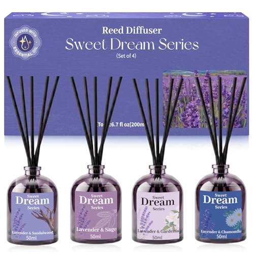 Scent-Hi Reed Diffuser Set 4 x 50ml Long Lasting Lavender Home Fragrance