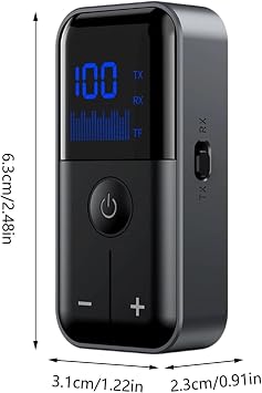 Bluetooth 5.4 Kablosuz Ses Alıcı-Verici Adaptör, LCD Ekranlı, 10 Metre Menzilli, TF Kart Destekli, Yüksek Kaliteli Ses İletimi