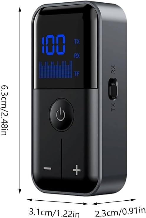 Bluetooth 5.4 Kablosuz Ses Alıcı-Verici Adaptör, LCD Ekranlı, 10 Metre Menzilli, TF Kart Destekli, Yüksek Kaliteli Ses İletimi