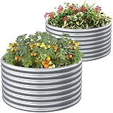 FRIZIONE 2-Pack 3x2FT Tall Round Galvanized Metal Raised Garden Bed for Vegetables, Outdoor Garden R