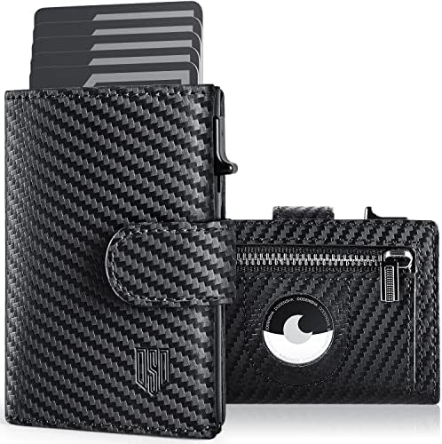 DODENSHA Card Holder Wallet Leather Wallets Mens Slim Minimalist Wallet Pop Up Design, RFID Blocking Metal Bank Card Case with Coins Pocket, ID Window, Hold up to 9 Cards, Button Lock