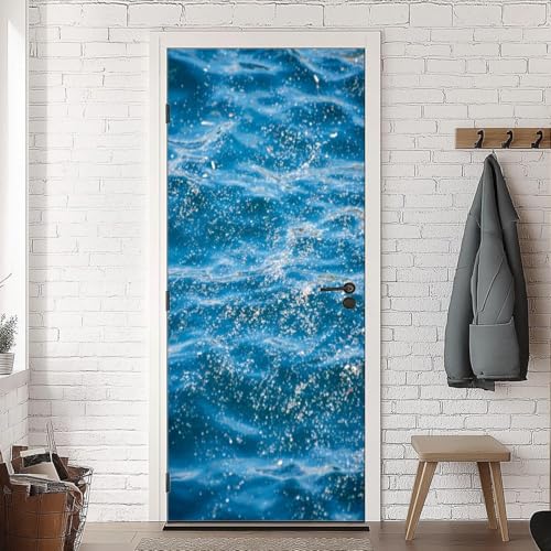 TACOKI Murales Para Puertas Océano, Pegatina Puerta Azul Océano 3D Papel Pintado Autoadhesivo Mural Poster Puertas Pegatinas para Cocina Sala de Baño Decorativos 80x210 cm v4943