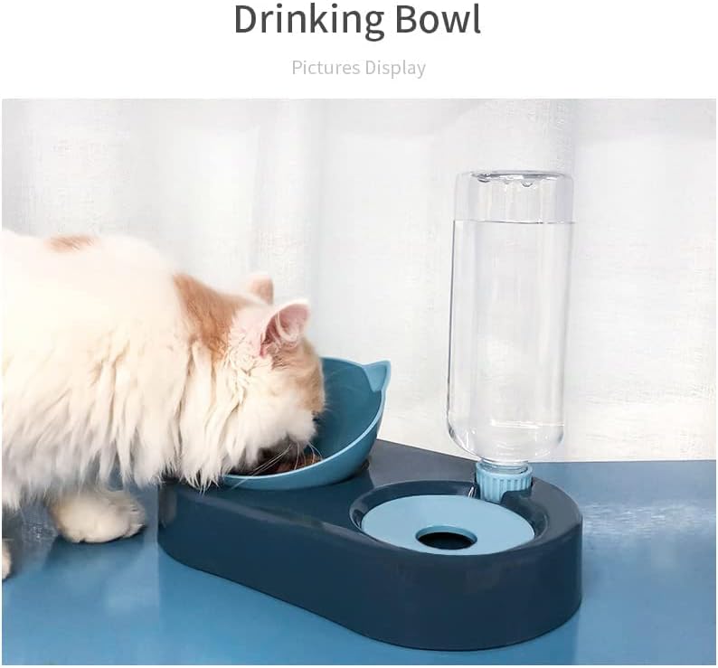Cat Bowl, Feeding & Watering Supplies For Cats, Cat Food Bowls With 0-15°Adjustable Tilted, Gravity Water ,Pet Food Bowl For Cats And Small Dogs, blue