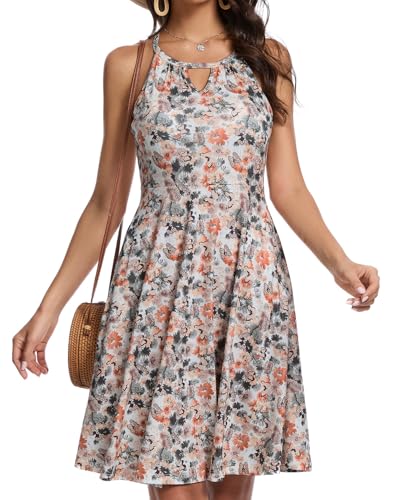 Image of JOYSHAPER Built in Bra Summer Dress Casual Beach Sundress Flowy Halter Dress with Pockets