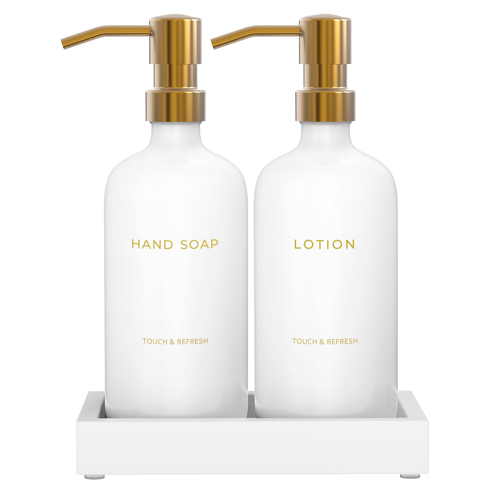 Soap Dispenser Bathroom Set - Hand Soap and Lotion Dispenser Set with Tray, Modern Bathroom Decor & Accessories.(Gold)