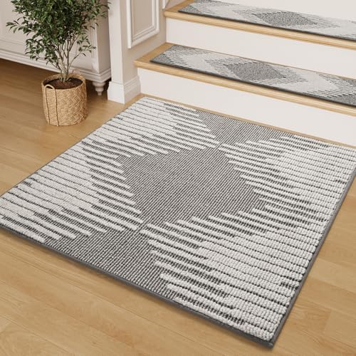 PADOOR Stair Treads Landing Mat Non Slip for Wooden Steps Indoor, 3D Peel and Stick Stair-Carpet Treads Washable Reusable Adhesive Stair Rugs for Kids and Dogs 31"x31" Grey by PADOOR - Used condition - US$28.34