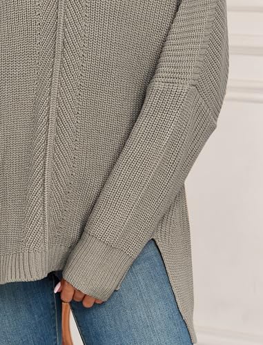 ZAFUL Women's Oversized Sweaters V Neck Long Sleeve Knit Pullover Batwing Drop Shoulder Split Tops Trendy Fall Outfits 20242