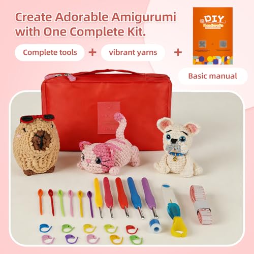 Image of iptek Crochet Kit for Beginners Adults,Crochet Yarn for Beginners, 10colors Total Crochet Yarn Kits with Easy-to -See Stitches,Includes Basic Stitch Guide and extensive amigurumi Video tutorials.