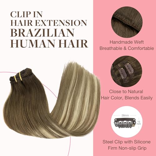 Image of GOO GOO Clip in Hair Extensions Real Human Hair Balayage Remy Extensions