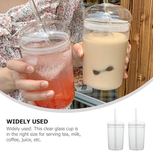 Tazas de vidrio con pajita estables con asa cómoda para evitar derrames en casa 4