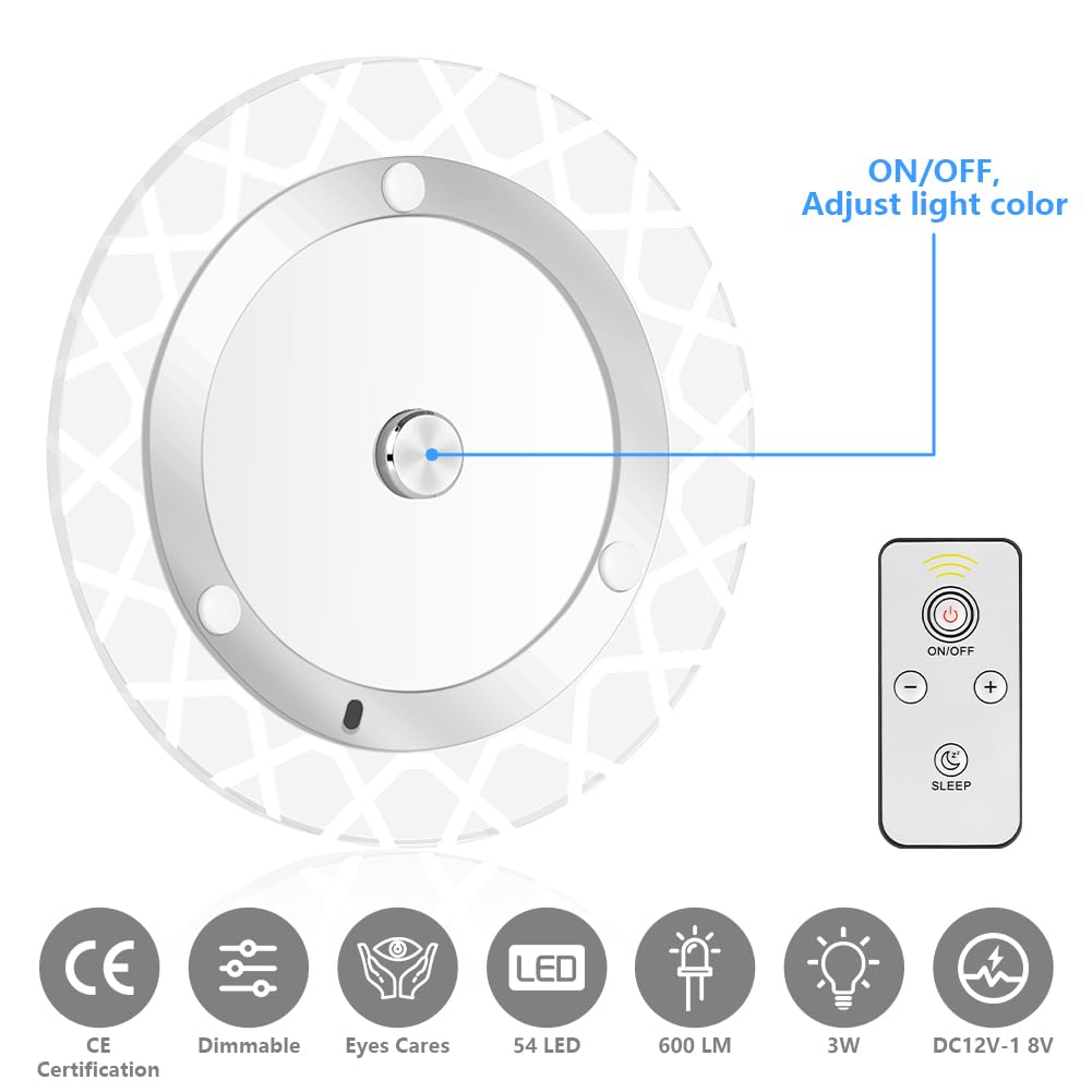 URAQT Plafoniera LED 12V Camper, 2Pcs Luce Notturna LED per Auto, 4 Temperature di Colore Regolabili, Telecomando 3W Luci per Tettuccio Auto LEDs per Roulotte RV Camion Van Barca Rimorchio