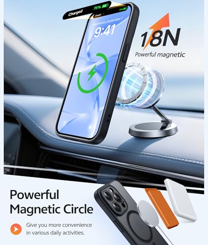 Image of FNTCASE for iPhone 15 Pro Max Case: [Compatible with Magsafe] Translucent Matte Cases with [Full Camera Protection] [Screen Protector] Military Grade Shockproof Protective Phone Cover - Black