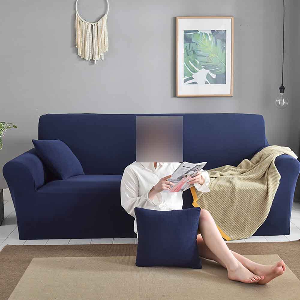 Housse de canapé extensible jacquard élasthanne bleu marine 1 2 3 4 places
