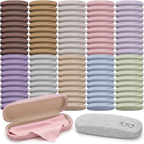 Image of Kanayu 20 /40 /60 /100 Pcs Hard Shell Glasses Case Bulk Linen Fabric Protective Eyeglasses Case Eye Glasses Sunglasses Protector
