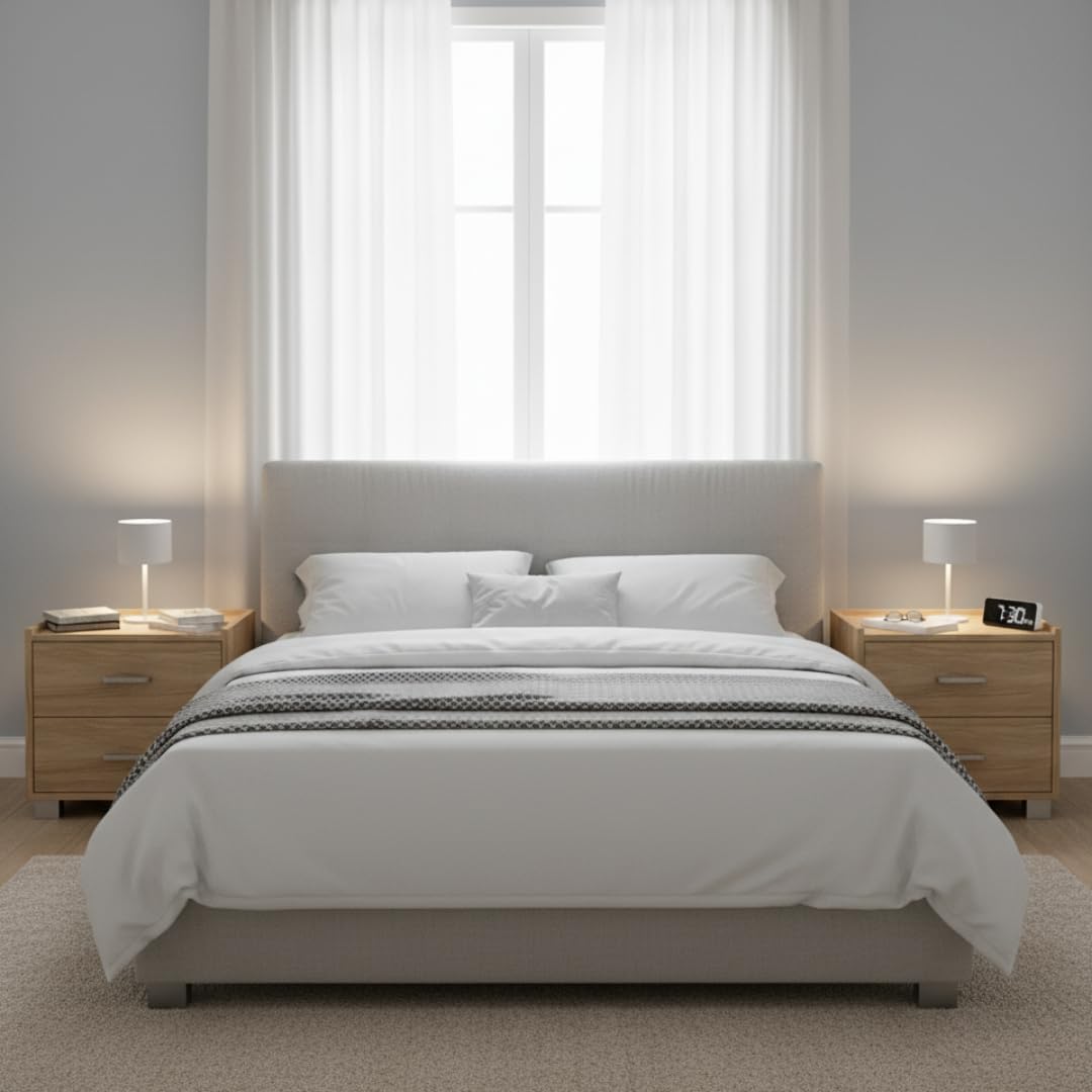 MAKA Comodino Camera da Letto Moderni con 2 Cassetti Ripiano Tavolino con Barre Portaoggetti Evita la Caduta Mobiletto in Legno Melaminico con Piedi Antiscivolo da Notte 43 x 40 x 44 cm (Rovere)