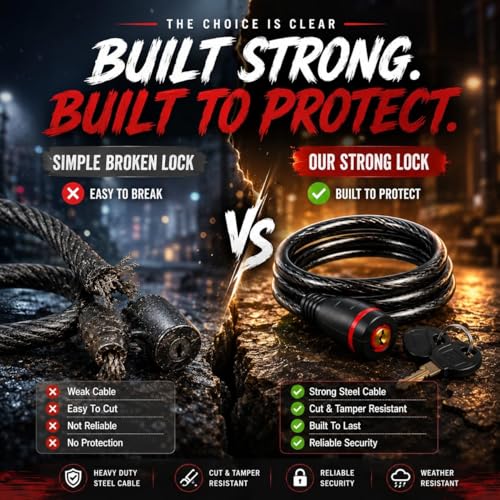 Image of KAIDAA Anti Theft Cable Lock for Cycle, Bike, Scooty & Helmet | 12mm Waterproof Steel Cable Lock with 2 Keys | Heavy Duty Multipurpose Advanced Security Lock [1mtr] (Set of 2)