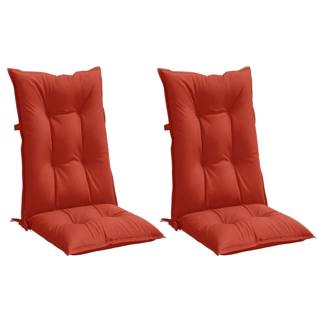 Lot de 2 coussins à dossier haut - Rouge mélangé - 120 x 50 x 7 cm - Tissu polyester - Avec lacets antidérapants - Pour meubles de jardin et chaises à dossier haut - Confort d'assise